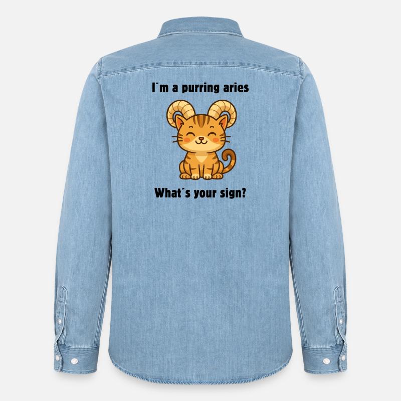 Süße Widder Katze – Starkes Sternzeichen Design - Männer Jeanshemd Organic von Stanley/Stella - verwaschenes Hellblau
