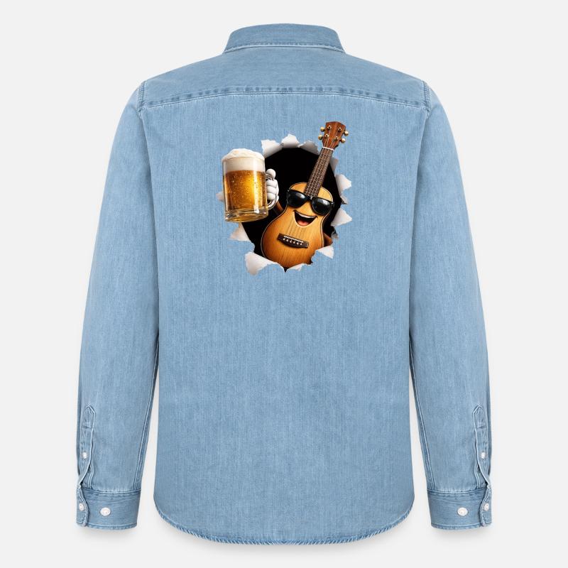 Ukulele Bier - Männer Jeanshemd Organic von Stanley/Stella - verwaschenes Hellblau
