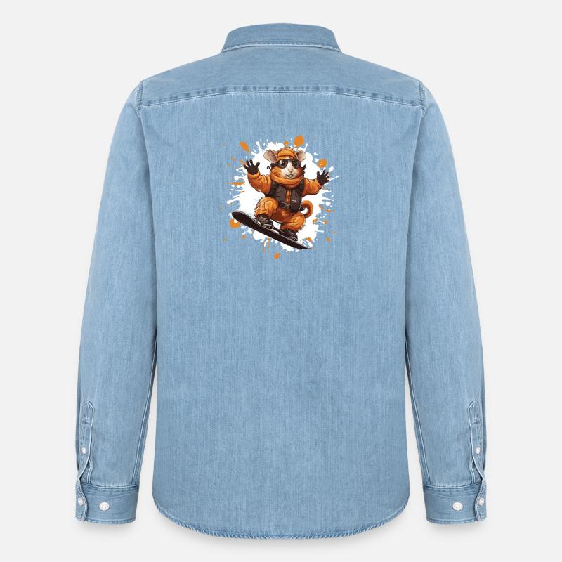 Hamster Snowboard - Männer Jeanshemd Organic von Stanley/Stella - verwaschenes Hellblau