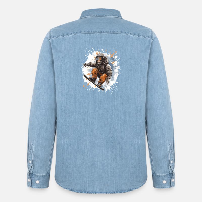 Affe Snowboard - Männer Jeanshemd Organic von Stanley/Stella - verwaschenes Hellblau