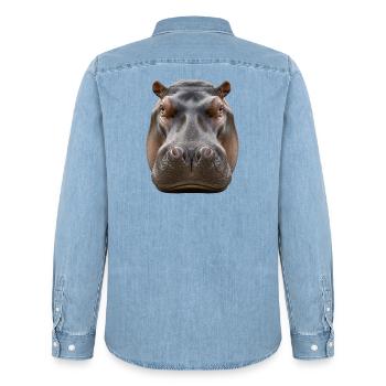Portrait détaillé de l’hippopotame Design de la faune - Chemise en denim homme bio Stanley/Stella - bleu clair délavé - Dos - AI Model Male 185 light (185cm)