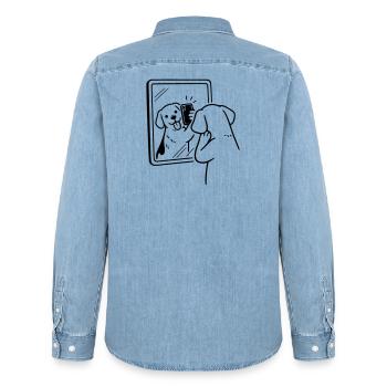 Selfie Dog Dog - Men’s Organic Denim Shirt by Stanley/Stella - light wash - Back - AI Model Male 185 light (185cm)