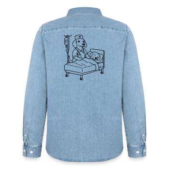 Clinic Dogs Nursing Dog Edition - Men’s Organic Denim Shirt by Stanley/Stella - light wash - Back - AI Model Male 185 light (185cm)