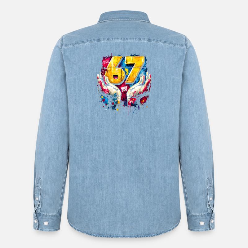 6 7 Graffiti Meme - Männer Jeanshemd Organic von Stanley/Stella - verwaschenes Hellblau