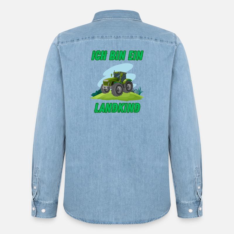 Traktor - Ich bin ein Landkind - Männer Jeanshemd Organic von Stanley/Stella - verwaschenes Hellblau