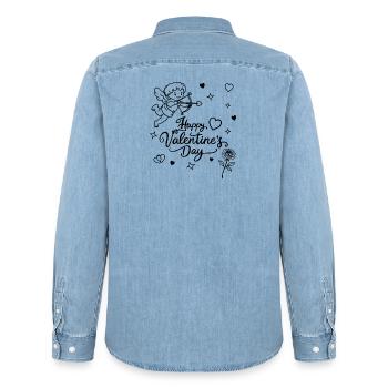 Saint Valentin Calligraphie, Angelot, Rose doodle - Chemise en denim homme bio Stanley/Stella - bleu clair délavé - Dos - AI Model Male 185 light (185cm)
