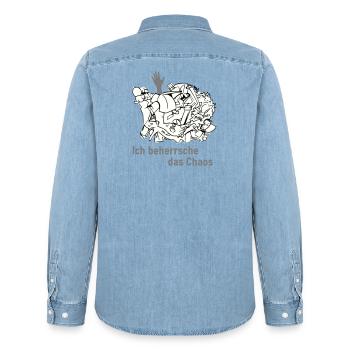 I master the chaos - Men’s Organic Denim Shirt by Stanley/Stella - light wash - Back - AI Model Male 185 light (185cm)
