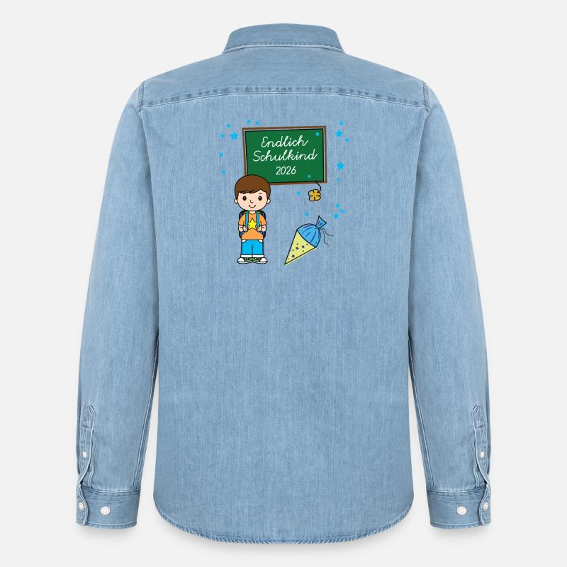 Endlich Schulkind 2026 Einschulung Schule Anfang - Männer Jeanshemd Organic von Stanley/Stella - verwaschenes Hellblau