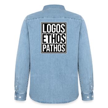 Logos Ethos Pathos Rhetoric Philosophy Student - Men’s Organic Denim Shirt by Stanley/Stella - light wash - Back - AI Model Male 185 light (185cm)