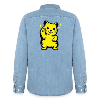 Dessin animé de hamster - Chemise en denim homme bio Stanley/Stella - bleu clair délavé - Dos - AI Model Male 185 light (185cm)