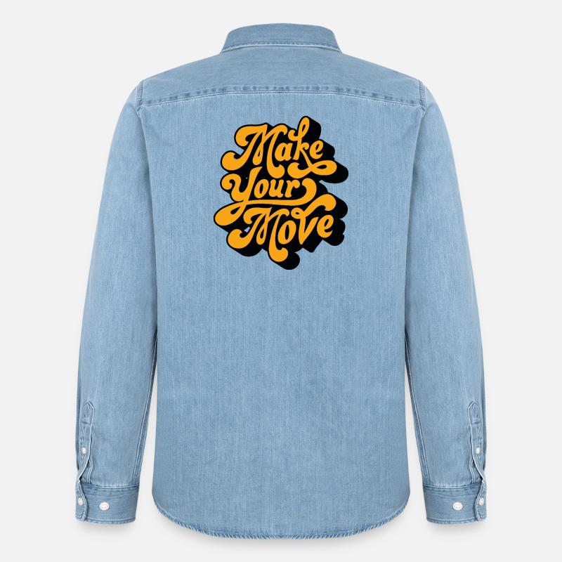 Make Your Move Retro Script - Men’s Organic Denim Shirt by Stanley/Stella - light wash