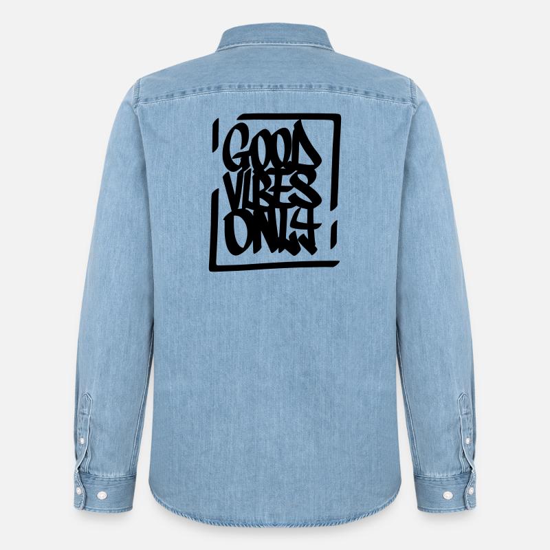 Gute Vibes Lebensmotto - Männer Jeanshemd Organic von Stanley/Stella - verwaschenes Hellblau