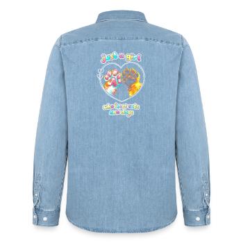 Just a Girl: Liebe zu Katzen und Hunden - Männer Jeanshemd Organic von Stanley/Stella - verwaschenes Hellblau - Hinten - AI Model Male 185 light (185cm)