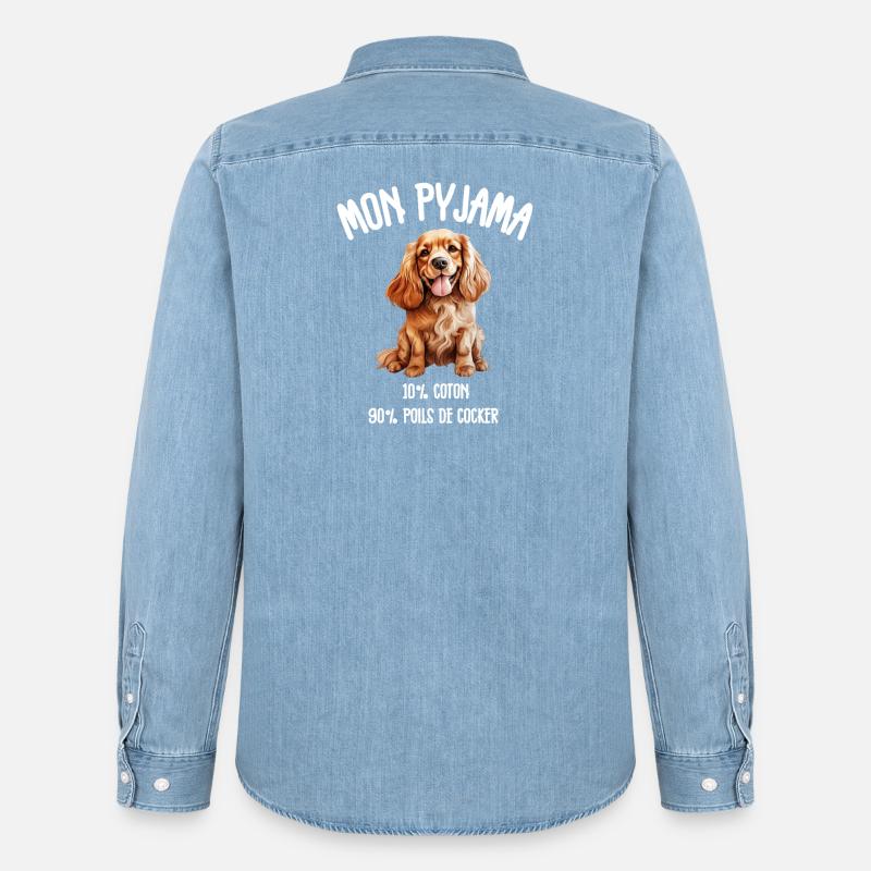 Cocker Spaniel Hundehaar-Pyjamas - Männer Jeanshemd Organic von Stanley/Stella - verwaschenes Hellblau