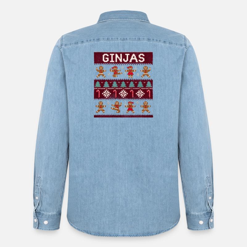 Ginjas Lebkuchen-Weihnachtspullover - Männer Jeanshemd Organic von Stanley/Stella - verwaschenes Hellblau
