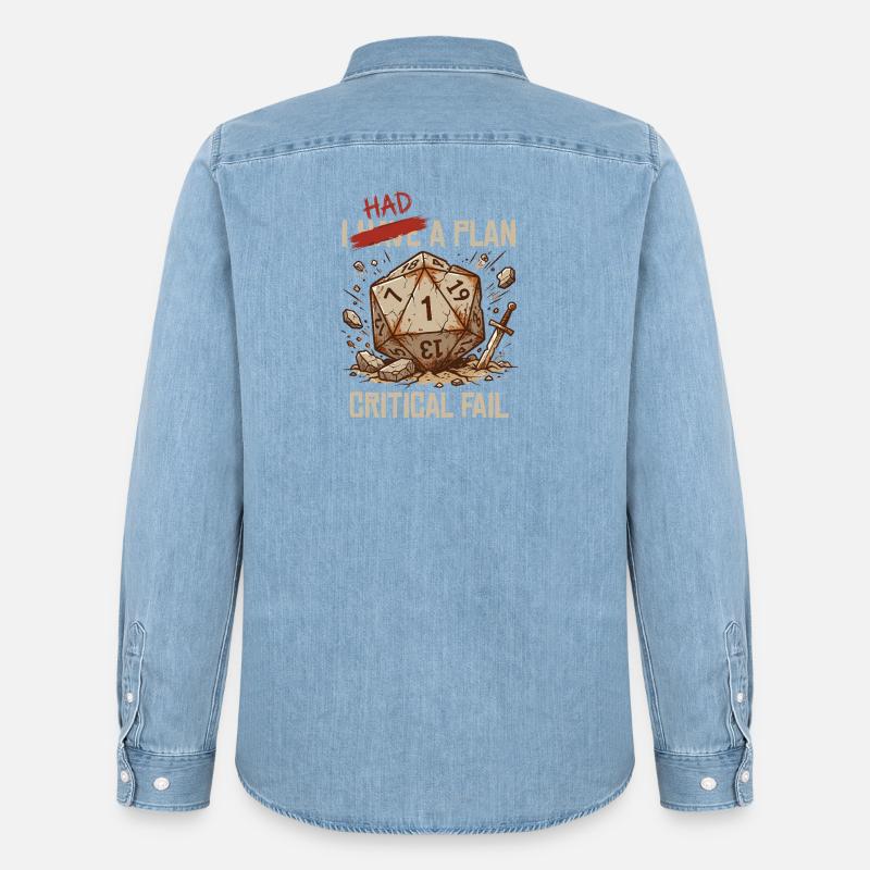 Échec critique – J’avais un plan cube - Chemise en denim homme bio Stanley/Stella - bleu clair délavé