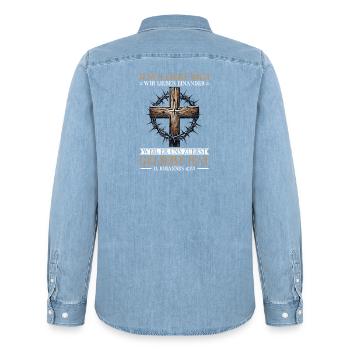 Jesus Liebt Dich Christliches Zitat Bibelstudium - Männer Jeanshemd Organic von Stanley/Stella - verwaschenes Hellblau - Hinten - AI Model Male 185 light (185cm)