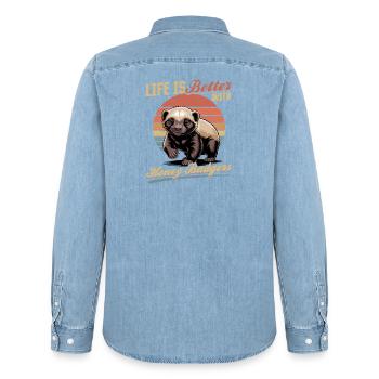 Funny Honey Badger - Männer Jeanshemd Organic von Stanley/Stella - verwaschenes Hellblau - Hinten - AI Model Male 185 light (185cm)