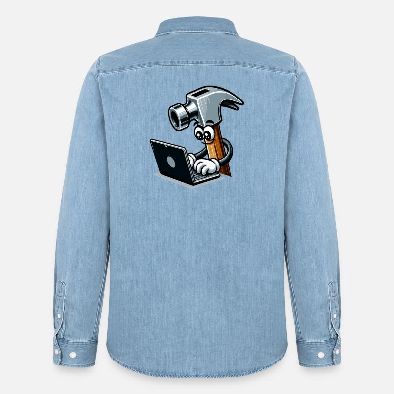 HammerCode: Werkzeug trifft Bits - Männer Jeanshemd Organic von Stanley/Stella - verwaschenes Hellblau