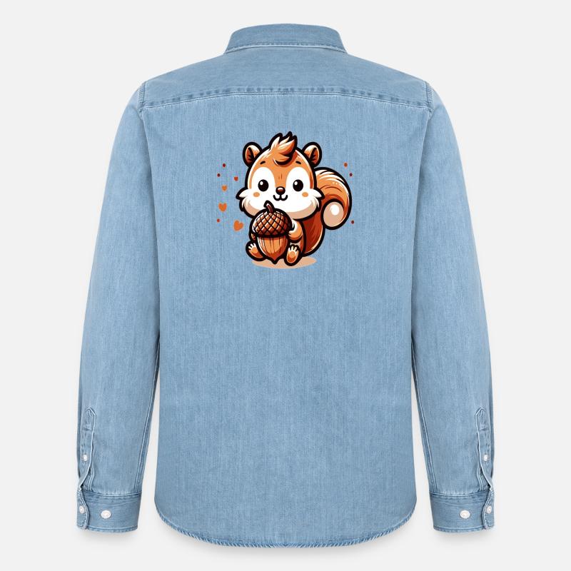 Süßes Eichhörnchen mit Herz-Eichel - Männer Jeanshemd Organic von Stanley/Stella - verwaschenes Hellblau