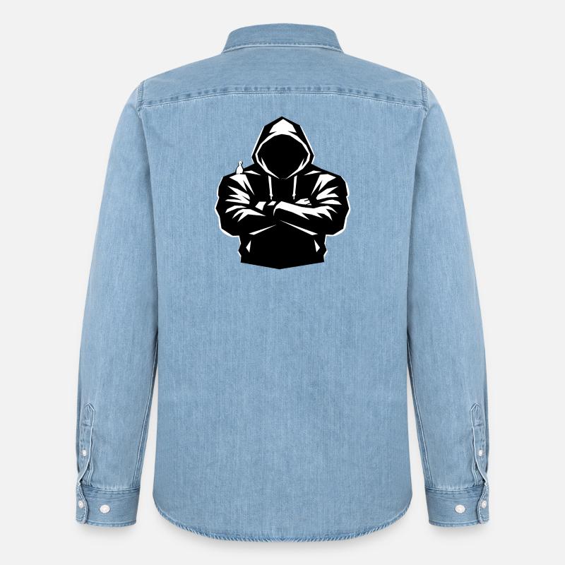 Kapuzenpulli-Figur und Vogel - Männer Jeanshemd Organic von Stanley/Stella - verwaschenes Hellblau