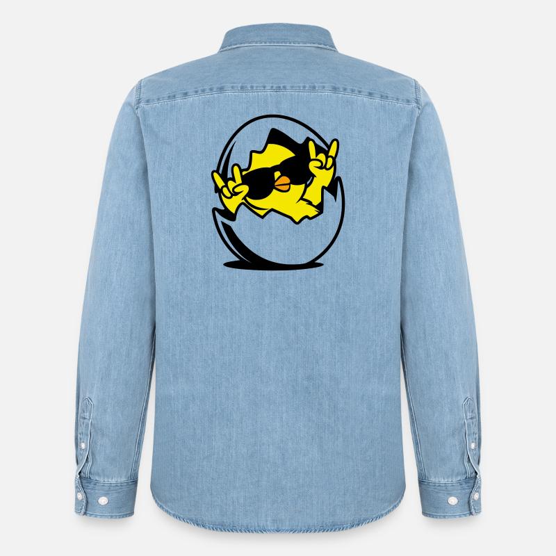 Rock Chick – Cool Chick in an Egg - Stanley/Stella herre denimskjorte økologisk - afbleget lyseblå