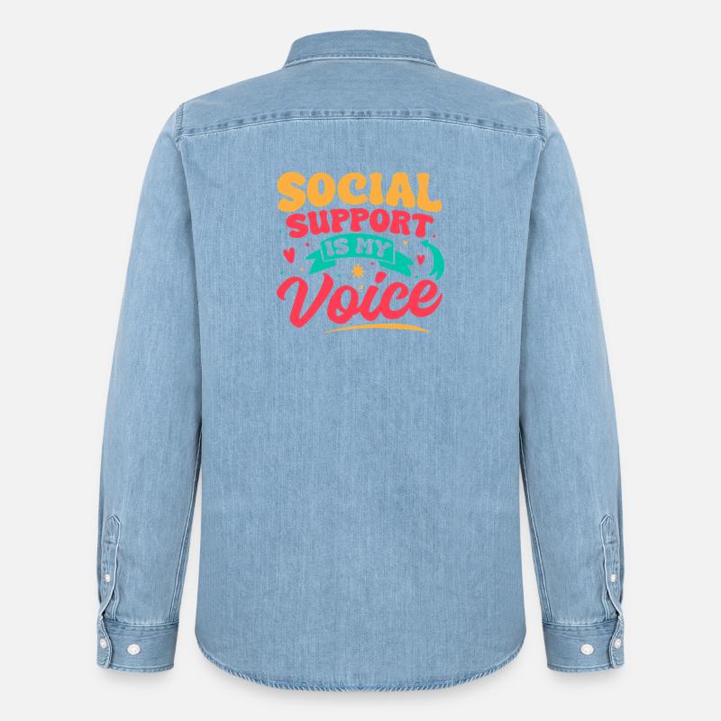 Citazione dell'assistente sociale: Il supporto è la mia voce, sociale - Camicia in denim uomo bio di Stanley/Stella - azzurro chiaro slavato