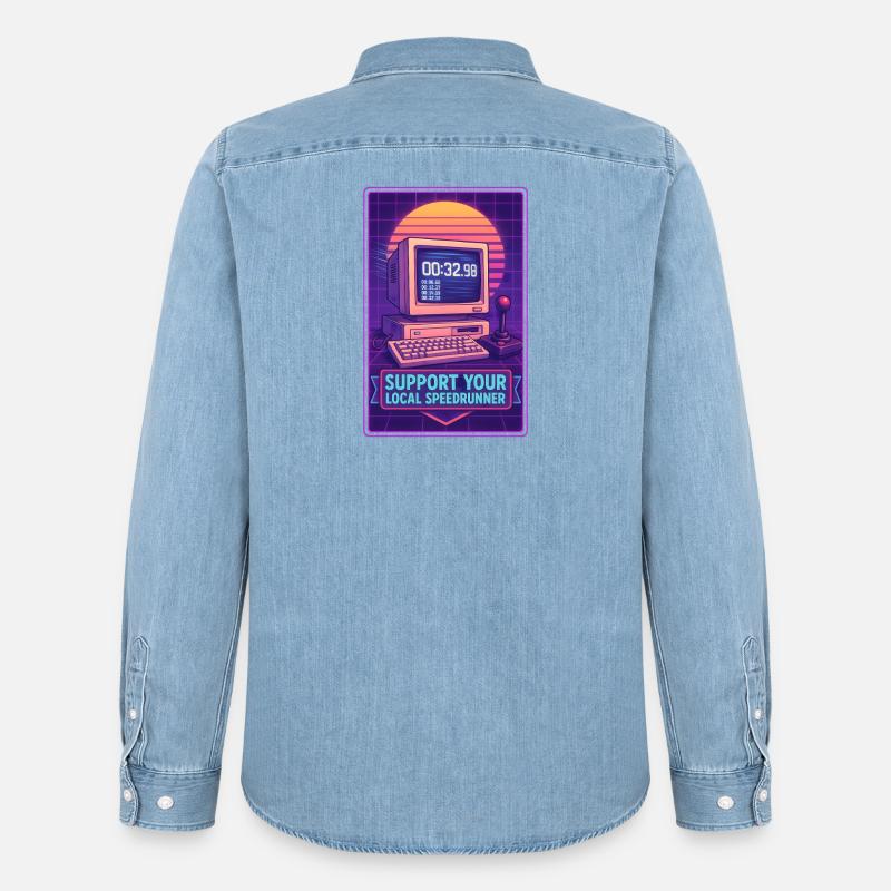 Speedrunner supporten | Retro Gaming Timer - Männer Jeanshemd Organic von Stanley/Stella - verwaschenes Hellblau