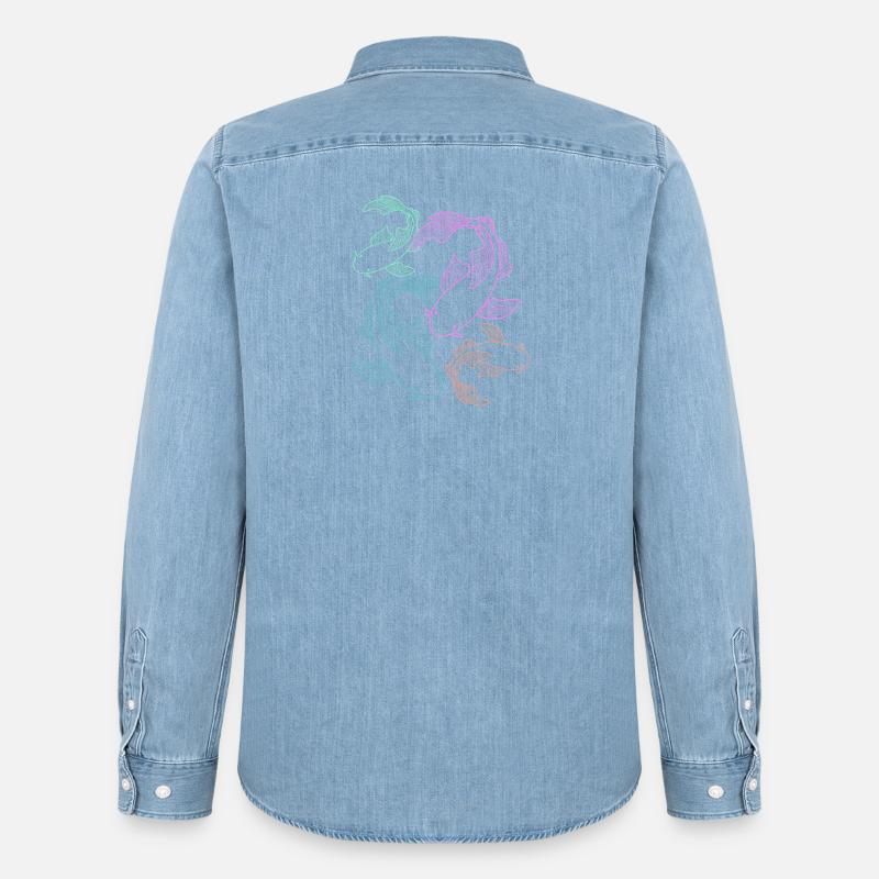 Pesci Koi Koi Carpa Koi Koi Koi Koi Koi Koi - Camicia in denim uomo bio di Stanley/Stella - azzurro chiaro slavato