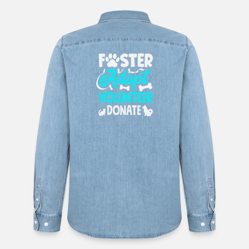 Rifugio di salvataggio per animali affidatari adottati volontari - Camicia in denim uomo bio di Stanley/Stella - azzurro chiaro slavato