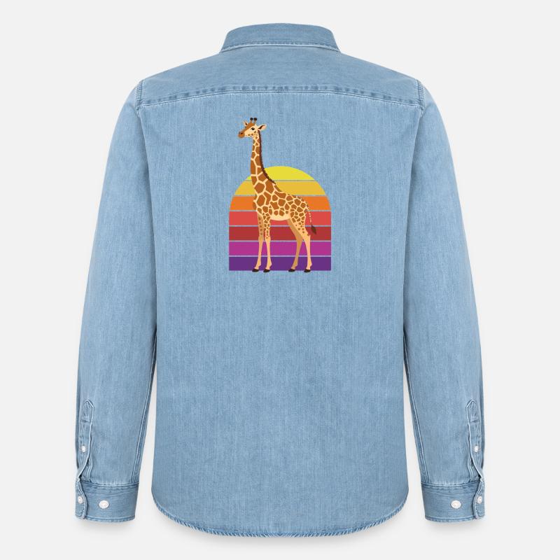 Tramonto vintage di Giraffe Retrò - Camicia in denim uomo bio di Stanley/Stella - azzurro chiaro slavato