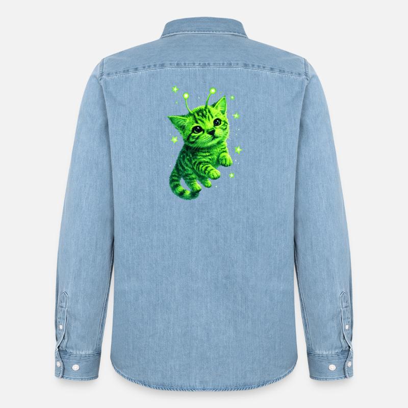 Gatto Alieno - Camicia in denim uomo bio di Stanley/Stella - azzurro chiaro slavato