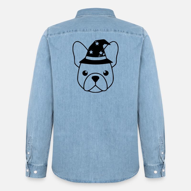 Frenchie Zauberer Hut Outline - Männer Jeanshemd Organic von Stanley/Stella - verwaschenes Hellblau