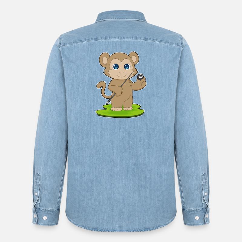 Affe Billiard Queue Sport - Männer Jeanshemd Organic von Stanley/Stella - verwaschenes Hellblau