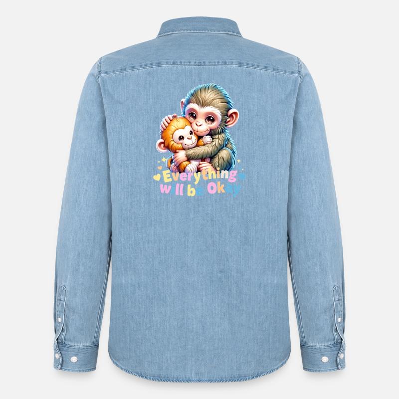 Alles wird gut, Affenumarmung - Männer Jeanshemd Organic von Stanley/Stella - verwaschenes Hellblau