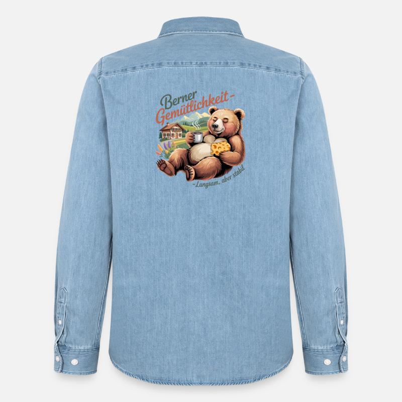  Berner Gemütlichkeit Langsam aber stabil Lustiger - Männer Jeanshemd Organic von Stanley/Stella - verwaschenes Hellblau