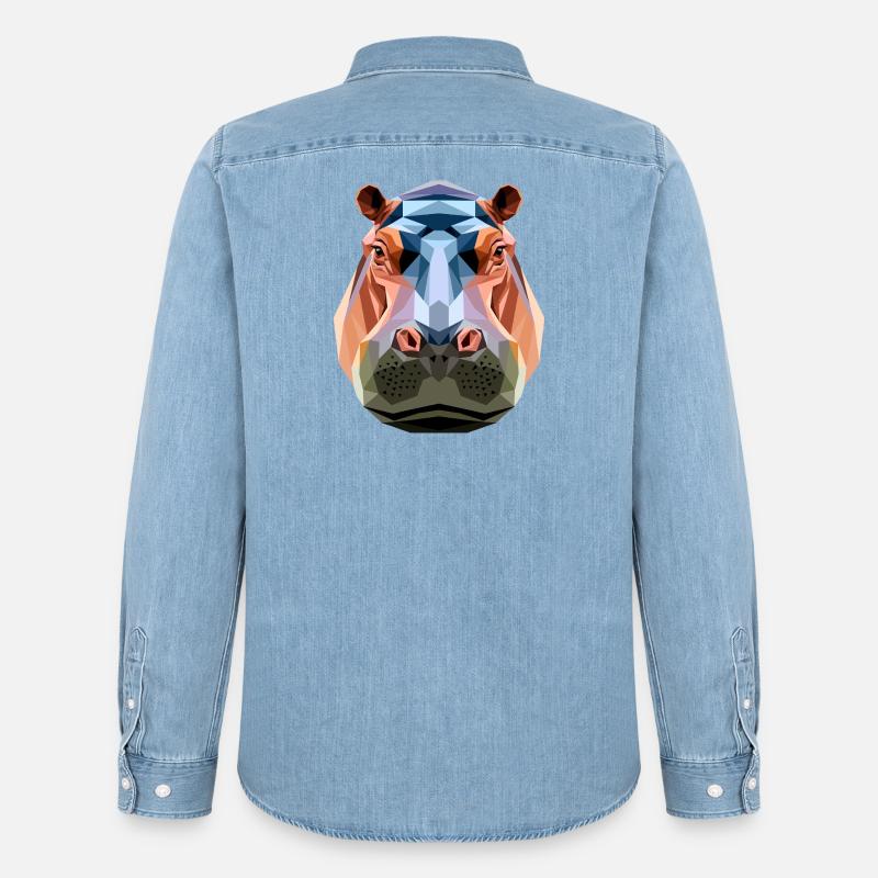 Nilpferd Flusspferd Mama Hippopotamus Cooles Hippo - Camicia in denim uomo bio di Stanley/Stella - azzurro chiaro slavato