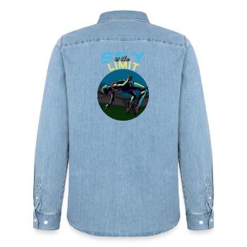 Saut en hauteur : Le ciel est la limite ! - Chemise en denim homme bio Stanley/Stella - bleu clair délavé - Dos - AI Model Male 185 light (185cm)