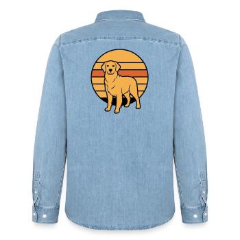 Dog Retriever Retro Sunset - Men’s Organic Denim Shirt by Stanley/Stella - light wash - Back - AI Model Male 185 light (185cm)
