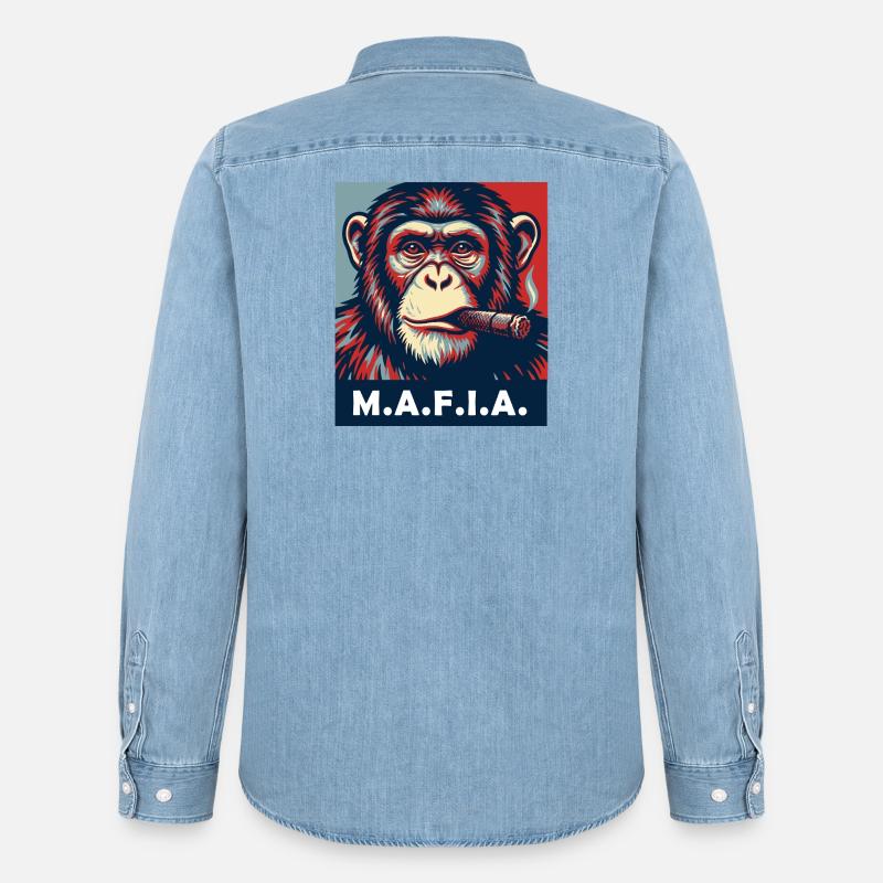 Scimpanzé Pop Art con Sigaro - Camicia in denim uomo bio di Stanley/Stella - azzurro chiaro slavato