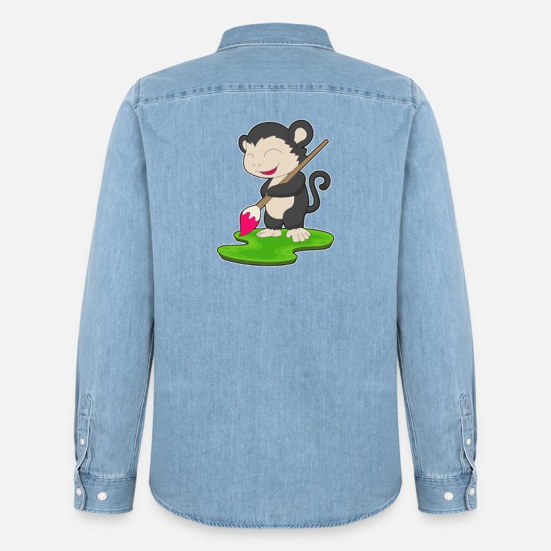 Affe Maler Pinsel Malen - Männer Jeanshemd Organic von Stanley/Stella - verwaschenes Hellblau