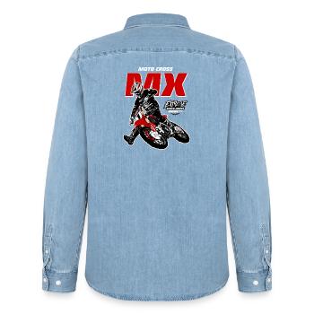 Moto Cross - Supercross - Moto Cross - Offroad - Men’s Organic Denim Shirt by Stanley/Stella - light wash - Back - AI Model Male 185 light (185cm)