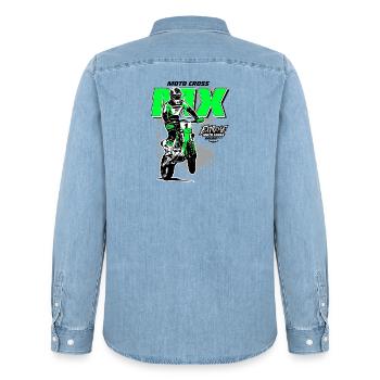 Moto Cross - Supercross - Moto Cross - Offroad - Men’s Organic Denim Shirt by Stanley/Stella - light wash - Back - AI Model Male 185 light (185cm)