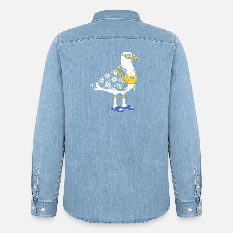 Gänseblümchen-Seemöwe im Sommerlook - Männer Jeanshemd Organic von Stanley/Stella - verwaschenes Hellblau