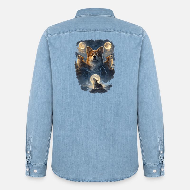 Corgi delle Tre Lune. - Camicia in denim uomo bio di Stanley/Stella - azzurro chiaro slavato
