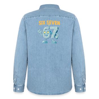 Six Seven 67 Robot Robot Brainrot italien Humour - Chemise en denim homme bio Stanley/Stella - bleu clair délavé - Dos - AI Model Male 185 light (185cm)