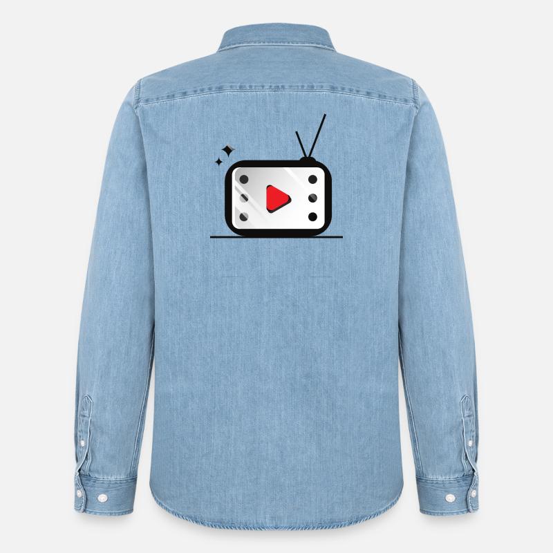Retro TV Play Button Muster - Männer Jeanshemd Organic von Stanley/Stella - verwaschenes Hellblau