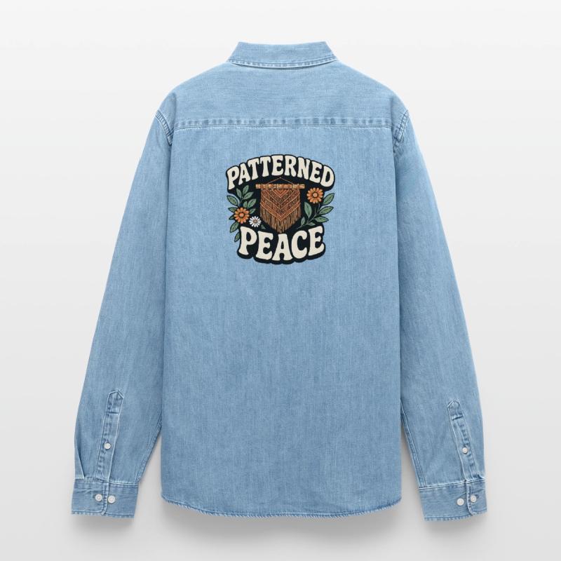 Patterned Calm | Macrame Boho Men’s Organic Denim Shirt by Stanley/Stella