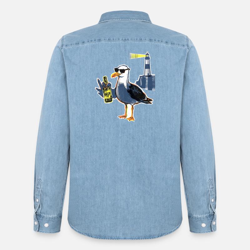 Coole Möwe Leuchtturm Bier - Männer Jeanshemd Organic von Stanley/Stella - verwaschenes Hellblau