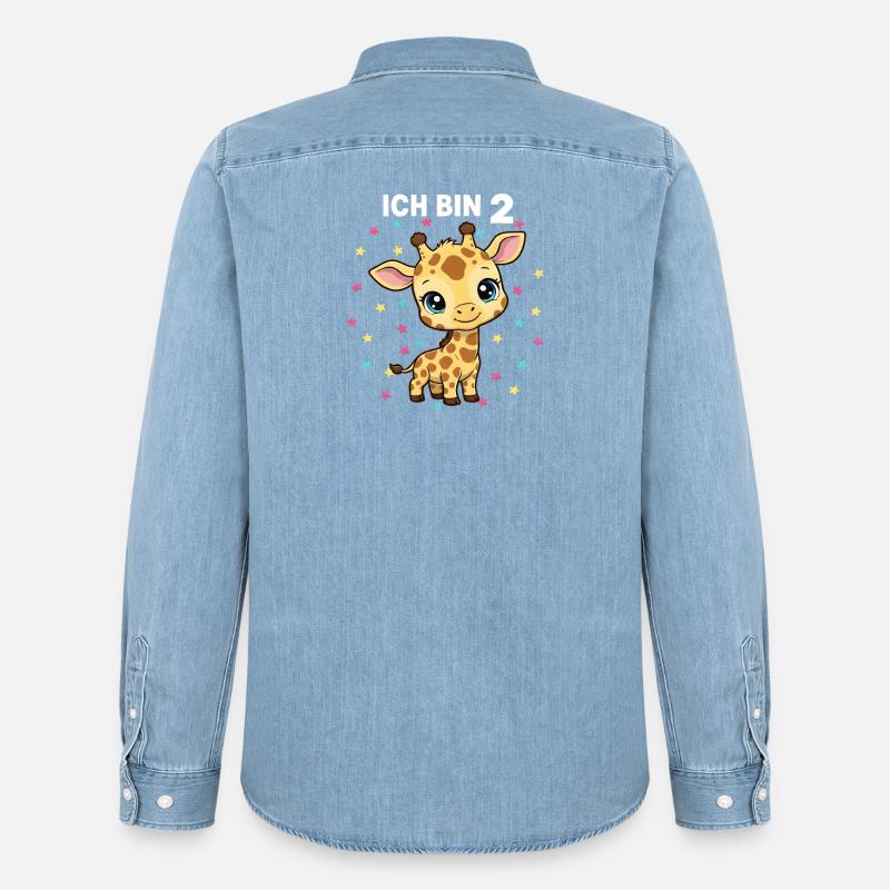 Ich bin 2 - Süßes Giraffe zum 2. Geburtstag - Männer Jeanshemd Organic von Stanley/Stella - verwaschenes Hellblau